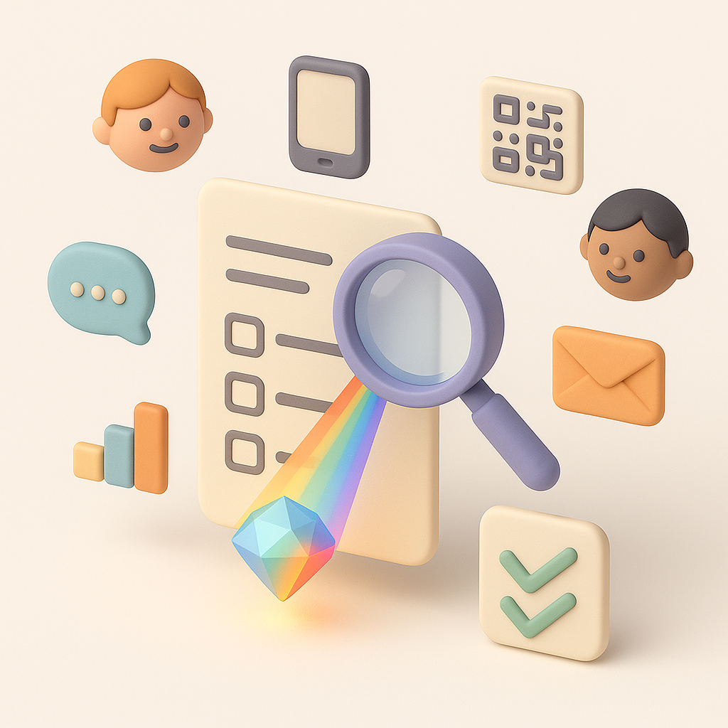 Magnifying glass focusing many voices into a single insight